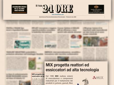 Inserzione su Il Sole 24 Ore - Mix progetta reattori ed essiccatori ad alta tecnologia